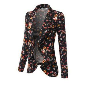 DoublJu Black Floral Open Drape Blazer Cardigan 1X